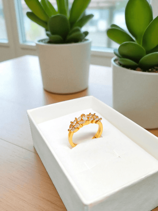 Petalia Crown 24K Gold Plated Budget Friendly Stoned Adjustable Ring