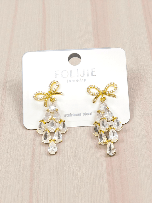 Sparkle Bowdrop Premium Quality Budget Friendly Cubic Zirconia Gold Plated Trendy and Stylish Stoned Earring