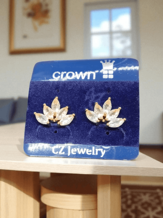 Dawn Lotus Premium Quality Budget Friendly Cubic Zirconia Gold Plated Simple and Stylish Stoned Earring