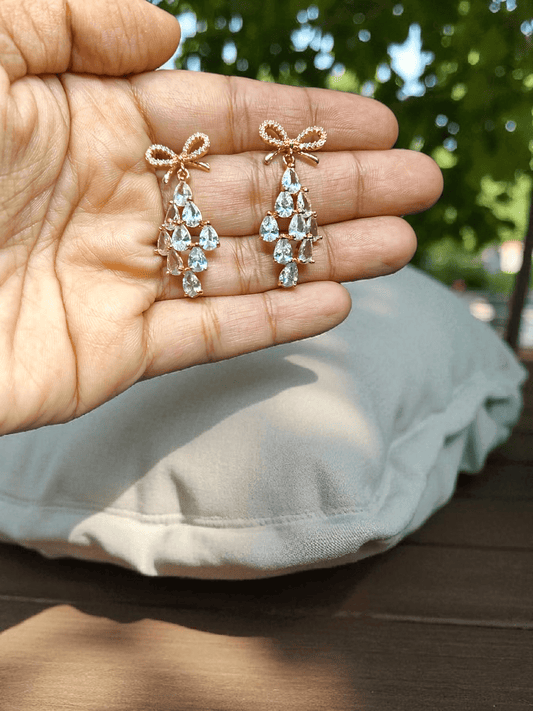 Sparkle Bowdrop Premium Quality Budget Friendly Cubic Zirconia Gold Plated Trendy and Stylish Stoned Earring