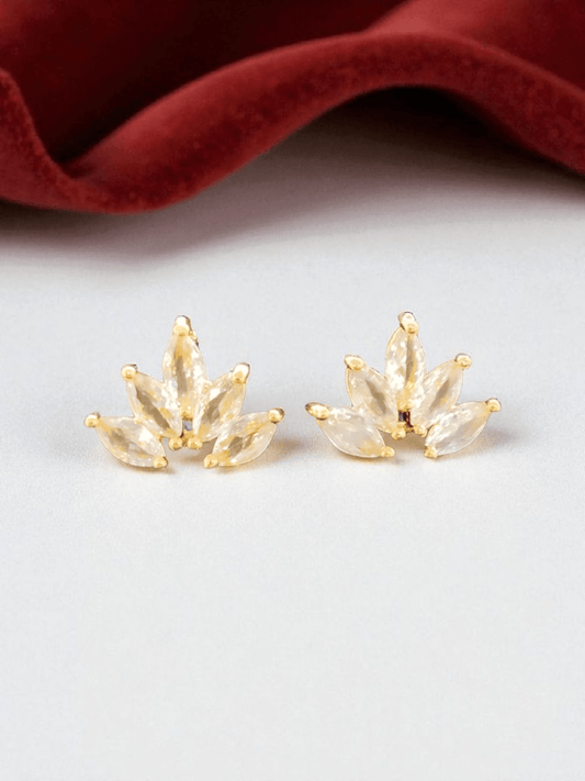 Dawn Lotus Premium Quality Budget Friendly Cubic Zirconia Gold Plated Simple and Stylish Stoned Earring