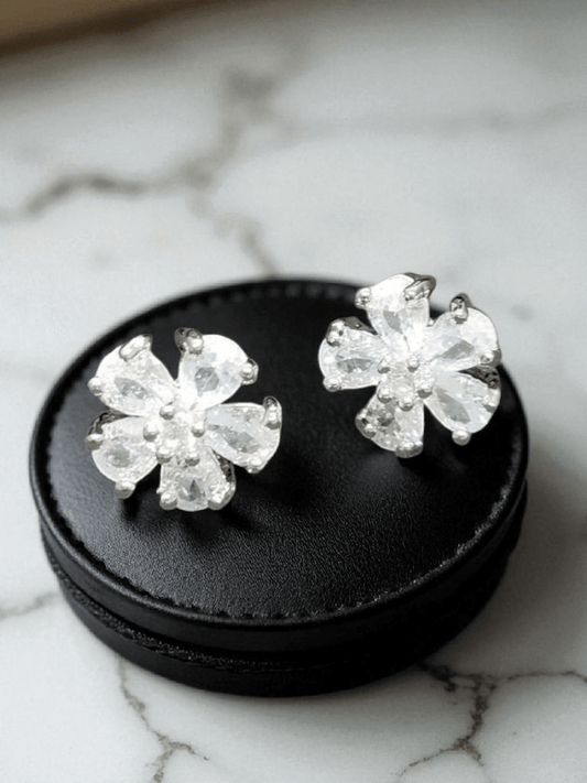 Snowlight Blossom Premium Quality Budget Friendly Cubic Zirconia Silver Plated Simple and Stylish Stoned Earring