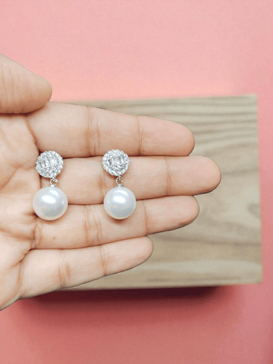Regal Orb Premium Quality Budget Friendly Cubic Zirconia Silver Plated Simple and Stylish Stoned Earring