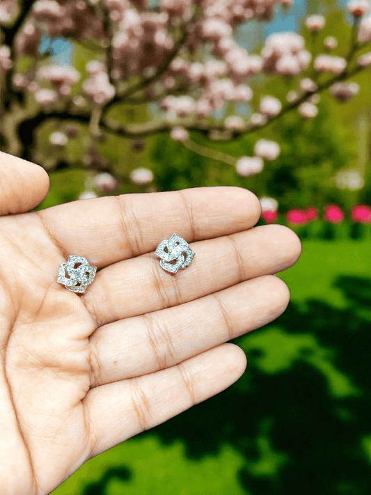 Crystal Rosette Premium Quality Budget Friendly Cubic Zirconia Silver Plated Simple and Stylish Stoned Earring