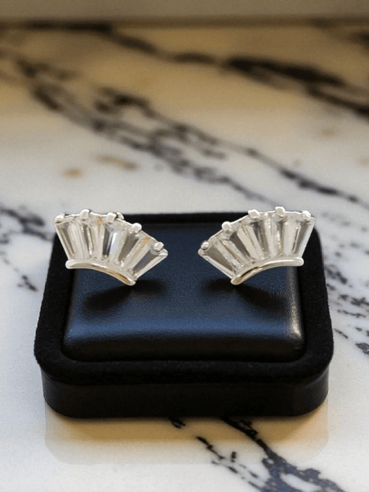 Crystal Fanlight Premium Quality Budget Friendly Silver Plated Simple and Stylish Stoned Earring