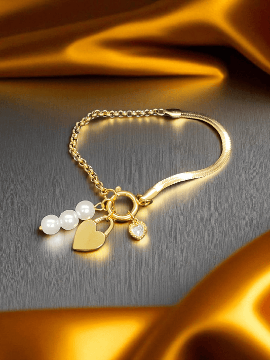 Pearl Amour Premium Quality 22k Gold Plated Stylish and Trendy Pearl Bracelet