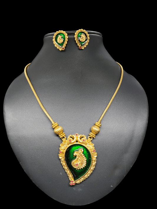 Peacock Leaf Premium Quality Traditional Trending Antique Gold Mango and Peacock Design Mid Length Chain available in 2 Colors
