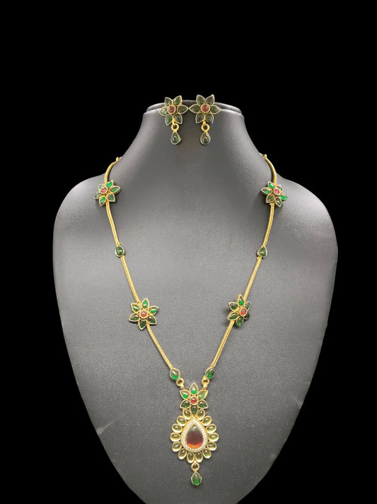 Floriana Glow Premium Quality Traditional Floral Designed Stoned Long Chain/Haram