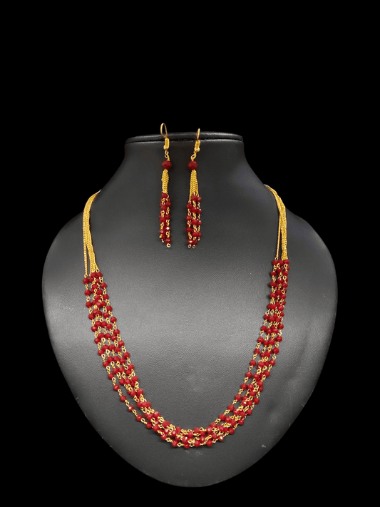 Red Royale Premium Quality Beautiful 5 Layered Mid Length Maroon Color Chain with Earring Set