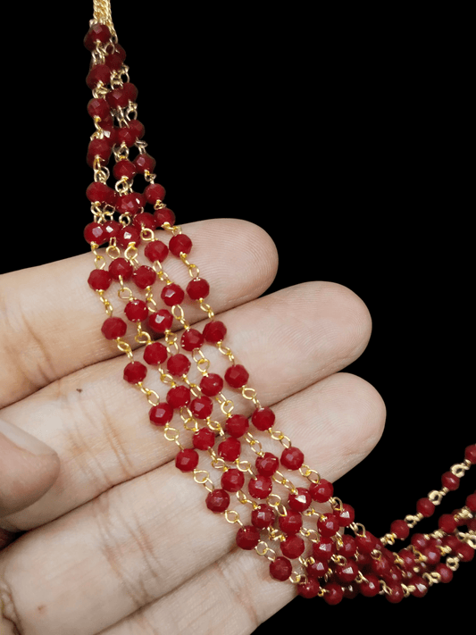 Red Royale Premium Quality Beautiful 5 Layered Mid Length Maroon Color Chain with Earring Set