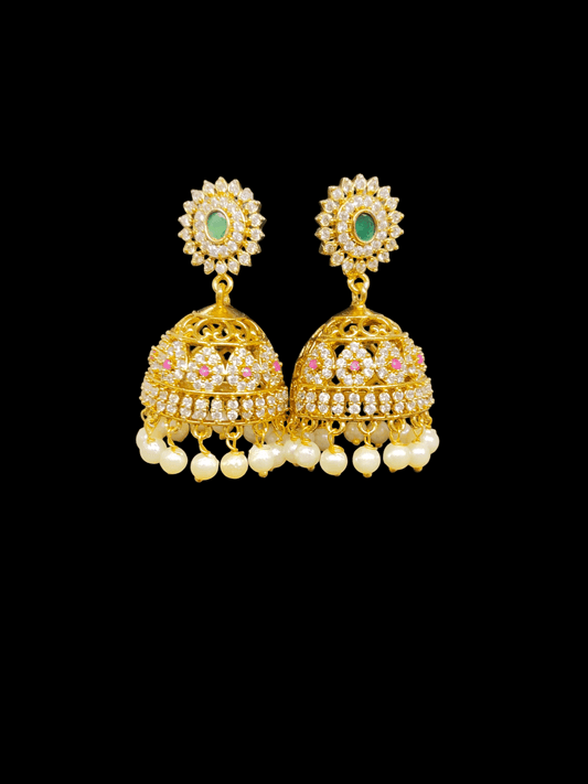 Saanvi Shine Anaya Drops Premium Quality AD Stoned 22k Gold Plated Multi Color Jhumka
