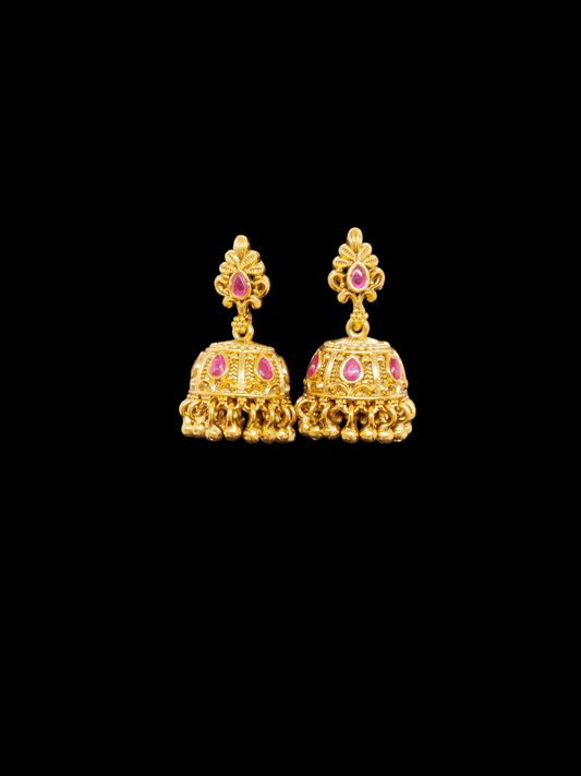 Roja Bells Premium Quality Ruby Stoned 22k Gold Plated Jhumka