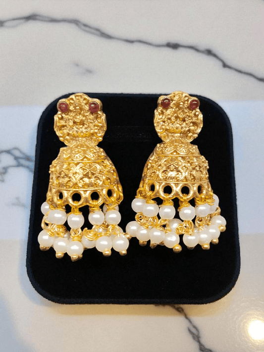 Rudra Pearls Premium Quality Light Weight 22k Gold Plated Pearl Half Jhumka