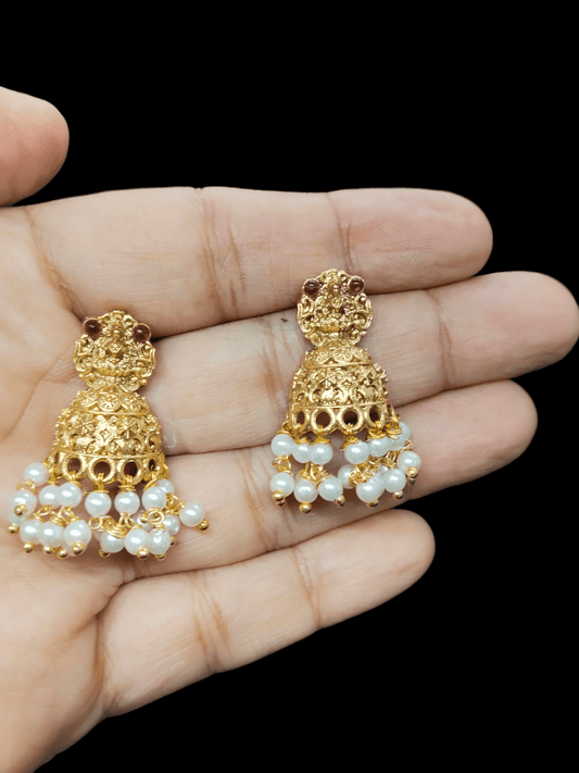 Rudra Pearls Premium Quality Light Weight 22k Gold Plated Pearl Half Jhumka