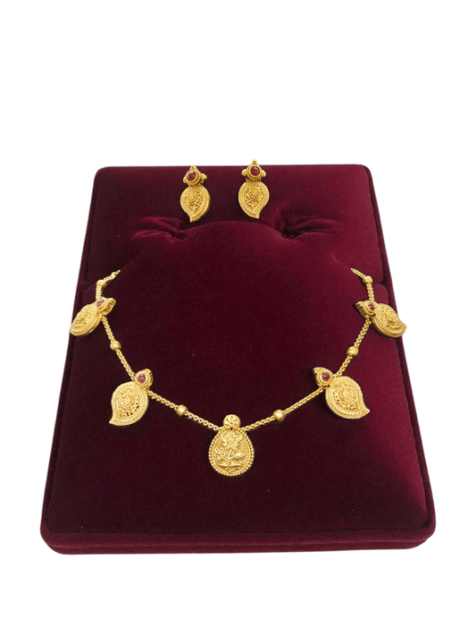 Rajsi Charm Premium Quality Budget Friendly Mango Designed Ruby Stoned Necklace Set