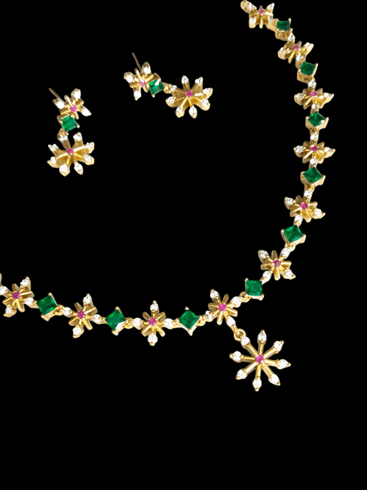 Green Leafy Vine Premium Quality Simple and Stylish 22k Gold Plated Necklace Set with AD Stone