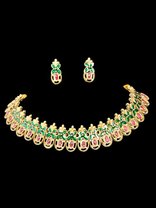 Verde Elegant and Beautiful Traditional Party Wear Ruby Necklace Set