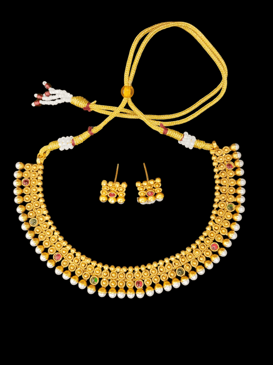 Modern Temple Designed Traditional Beautiful Pearl and Stoned Necklace Set