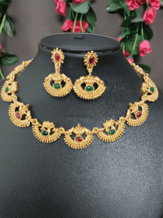 Half Moon Traditional Mat finish 18k Gold Plated Antique Necklace Set