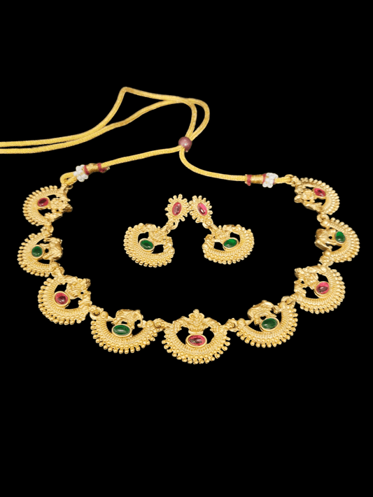 Half Moon Traditional Mat finish 18k Gold Plated Antique Necklace Set