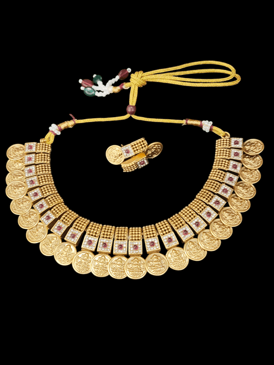 Lakshmi Kasu Premium Quality Traditional Mat finish Antique Necklace Set