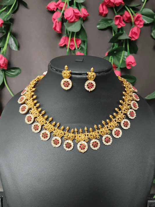 Ruby Tarvaya Premium Quality Mat finish Traditional  Antique Necklace Set