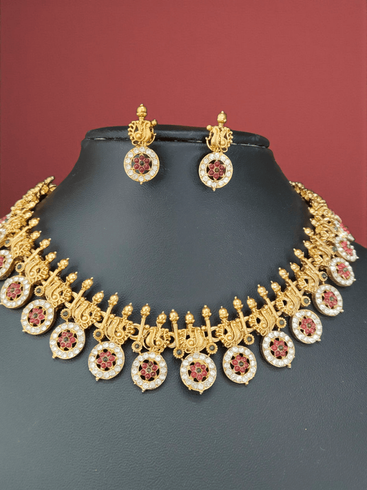 Ruby Tarvaya Premium Quality Mat finish Traditional  Antique Necklace Set