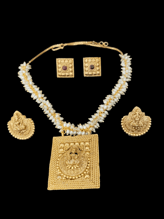 Divine Lakshmi Antique Double Sided Reversible Rice Pearl Necklace Set with 2 Earrings