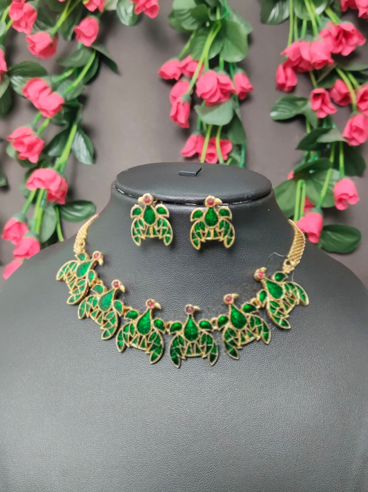 Peacock Pride Premium Quality Mat finish Traditional Choker  Set