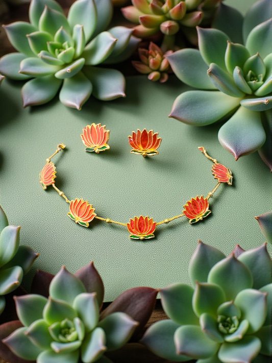 Meenakari Budget Friendly Trending Lotus  Necklace Set in Red Color