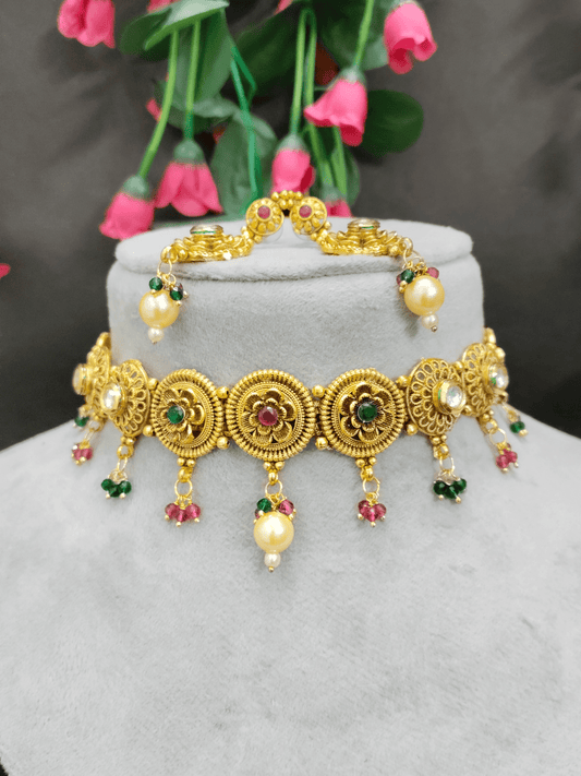 Rajwadi Kundan Premium Quality Mat finish Traditional  Choker Set