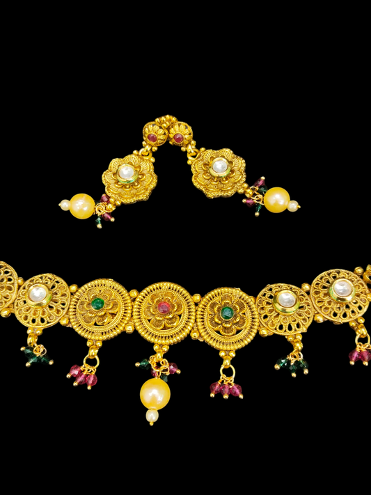Rajwadi Kundan Premium Quality Mat finish Traditional  Choker Set
