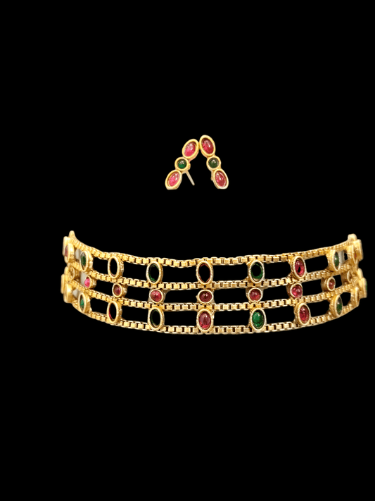 Heritage Multi-Stone Beautiful 22k Gold Plated Mat finish Antique Choker Set