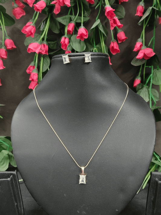 White Rectangle Premium Quality Stylish and Trending Zircon Pendant Necklace Set