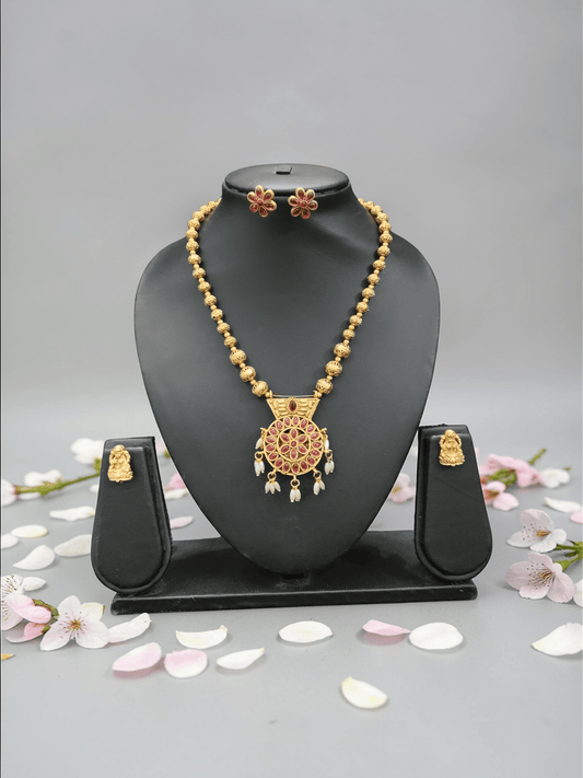 Reversible Antique Lakshmi Haram Set with two pair of earrings