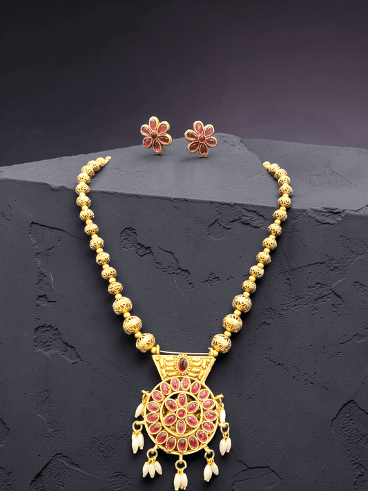 Reversible Antique Lakshmi Haram Set with two pair of earrings