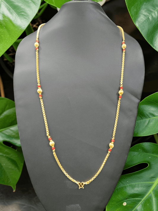 Wheat Model 22k Gold Plated Simple and Elegant Long Chain with Coral Beads