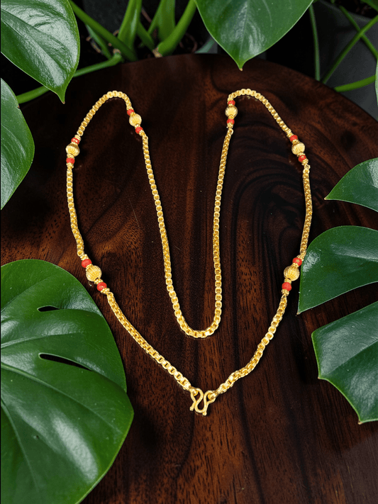 Wheat Model 22k Gold Plated Simple and Elegant Long Chain with Coral Beads