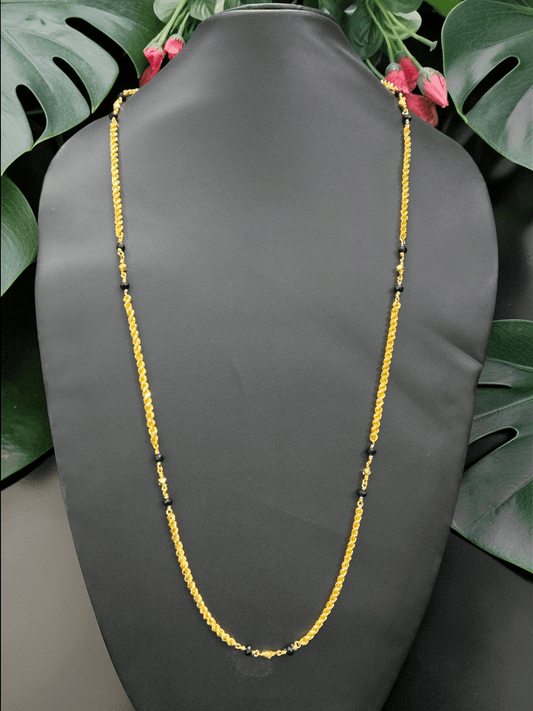 Fashion Frill Elegant 22k Gold Plated Golden Long Chain with Black Beads for daily use