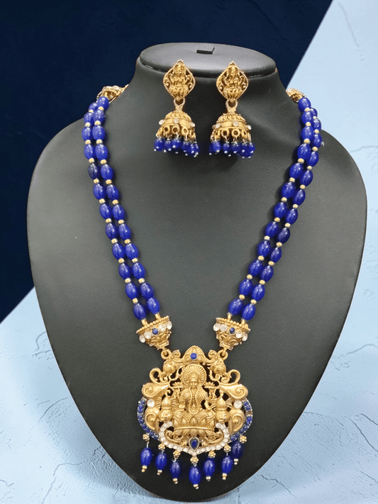 Ashtalakshmi Premium Quality 22k Antique Gold Traditional Pendant with Blue Beads Necklace Set