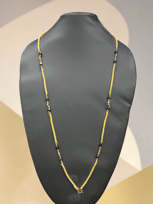 Panchaloha 22k Gold Plated Long Strand Budget Friendly BlackBeads Traditional Chain