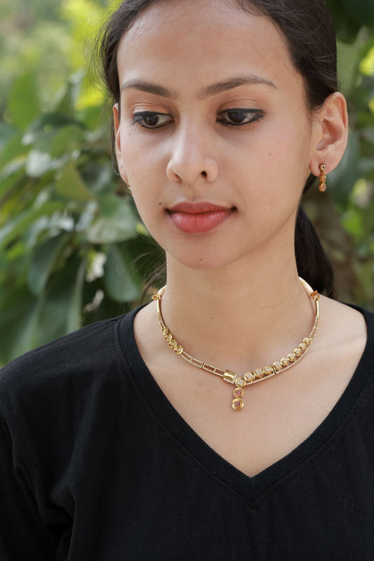 Swarna Sutra Premium Quality Simple and Trendy AD Stoned Necklace Set