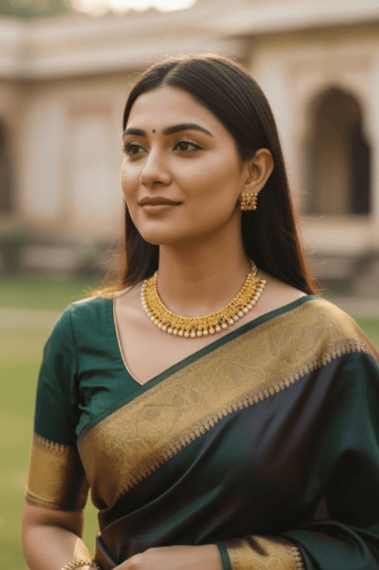 Modern Temple Designed Traditional Beautiful Pearl and Stoned Necklace Set