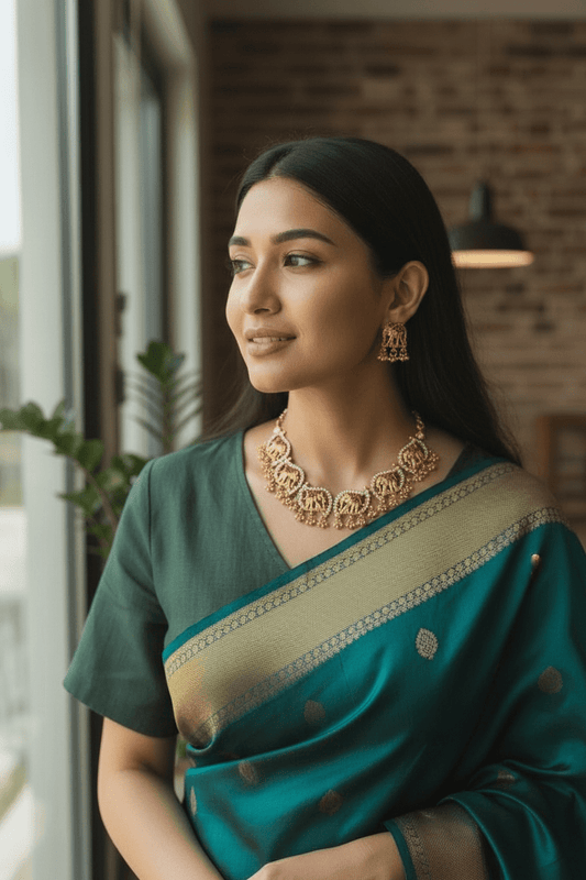 Soni Royal Elephant 22k Gold Plated Antique Mat finish  Necklace Set