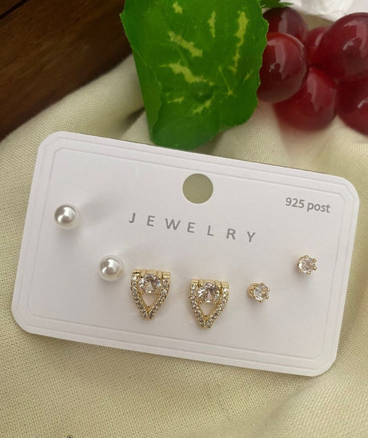 CrownLily Premium Quality Budget Friendly Elegant Earring Combo Set In AD Stone and Pearl