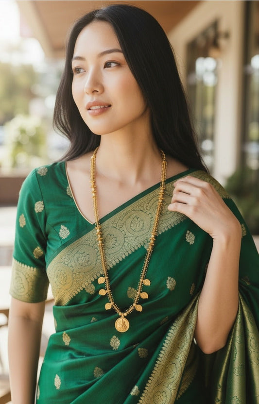 Kasu Lakshmi Traditional Coin Pendant with Black Beads Mangalsutra