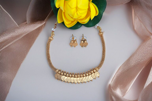 Suvarna Laxmi Traditional Coin Antique Short Necklace Set