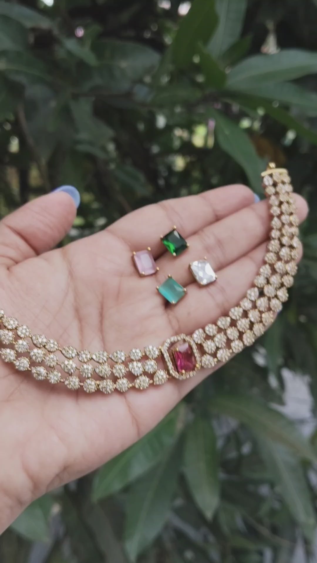 Manimanjari Premium Quality Interchangeable AD Stoned Necklace Set with 5 colors of Stones